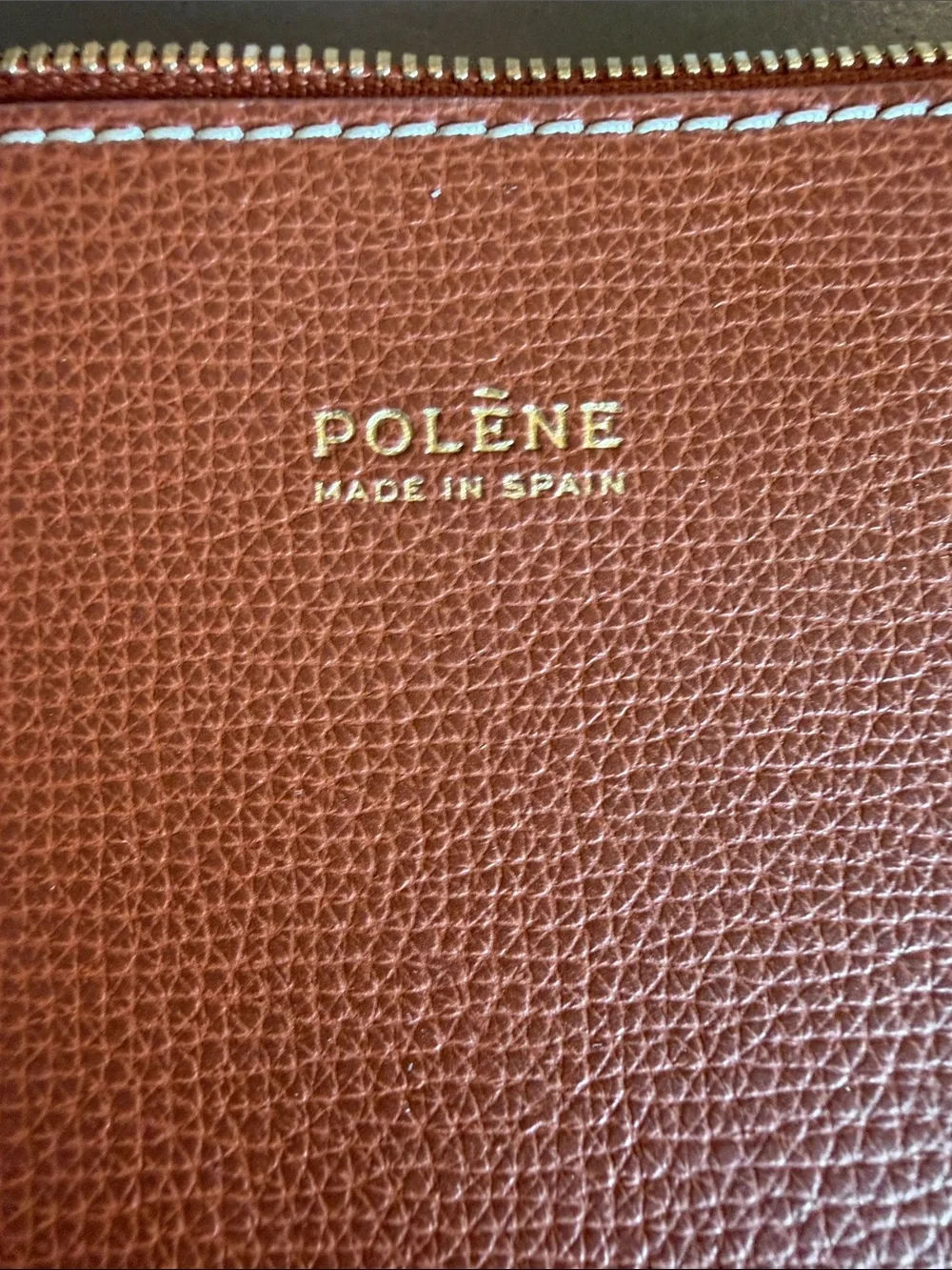 Polène Tan Pebbled Leather Wristlet Clutch